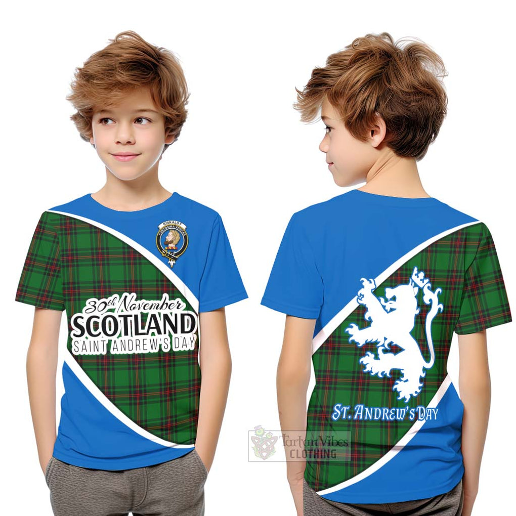 Tartan Vibes Clothing Kirkaldy Family Crest Tartan Kid T-Shirt Celebrate Saint Andrew's Day in Style