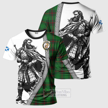 Kirkaldy Tartan Clan Crest T-Shirt with Highlander Warrior Celtic Style