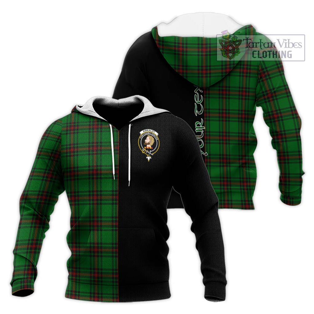 Kirkaldy Tartan Knitted Hoodie with Family Crest and Half Of Me Style Unisex Knitted Pullover Hoodie - Tartanvibesclothing Shop