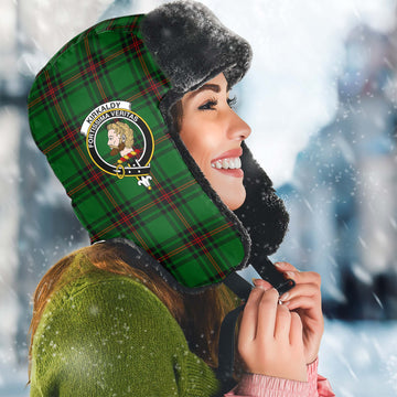 Kirkaldy Tartan Winter Trapper Hat with Family Crest