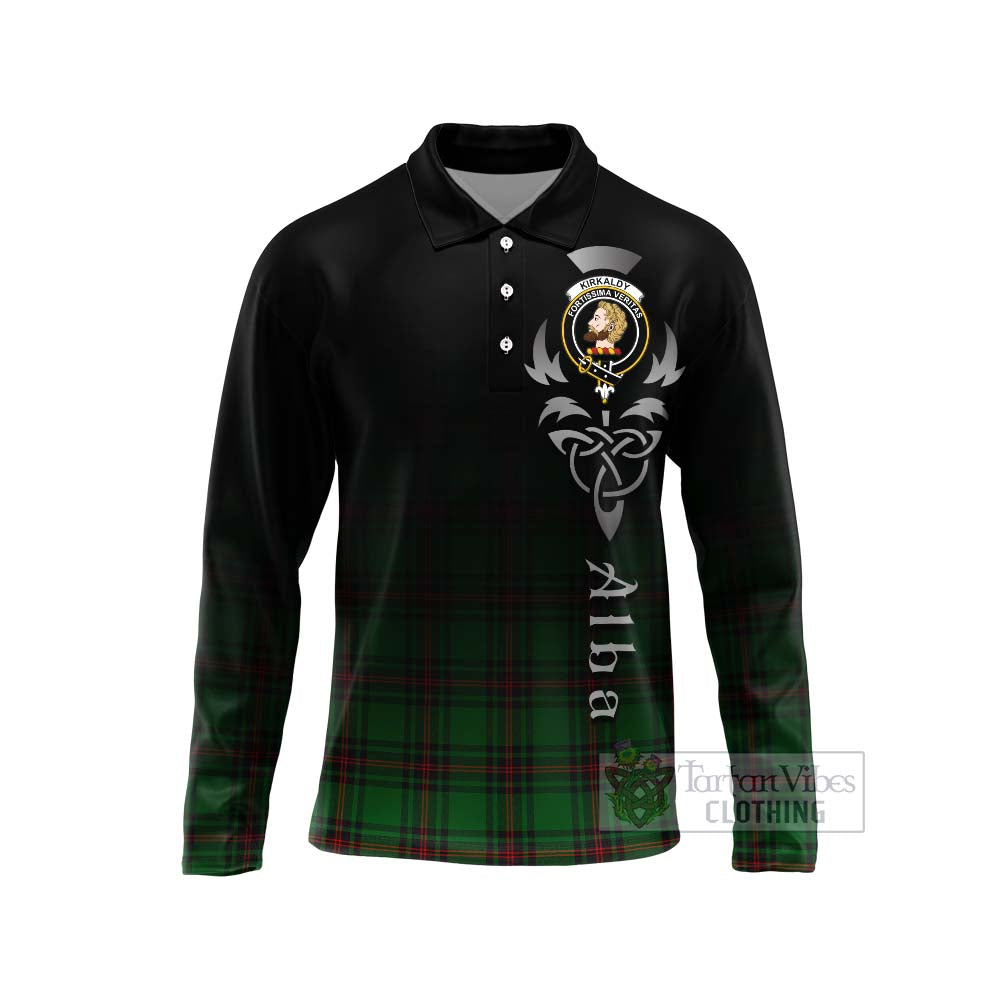 Tartan Vibes Clothing Kirkaldy Tartan Long Sleeve Polo Shirt Featuring Alba Gu Brath Family Crest Celtic Inspired