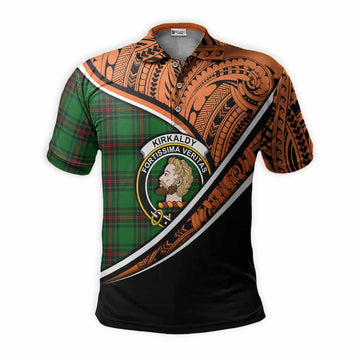 Kirkaldy Crest Tartan Polo Shirt with Polynesian Vibes Style - Orange Version