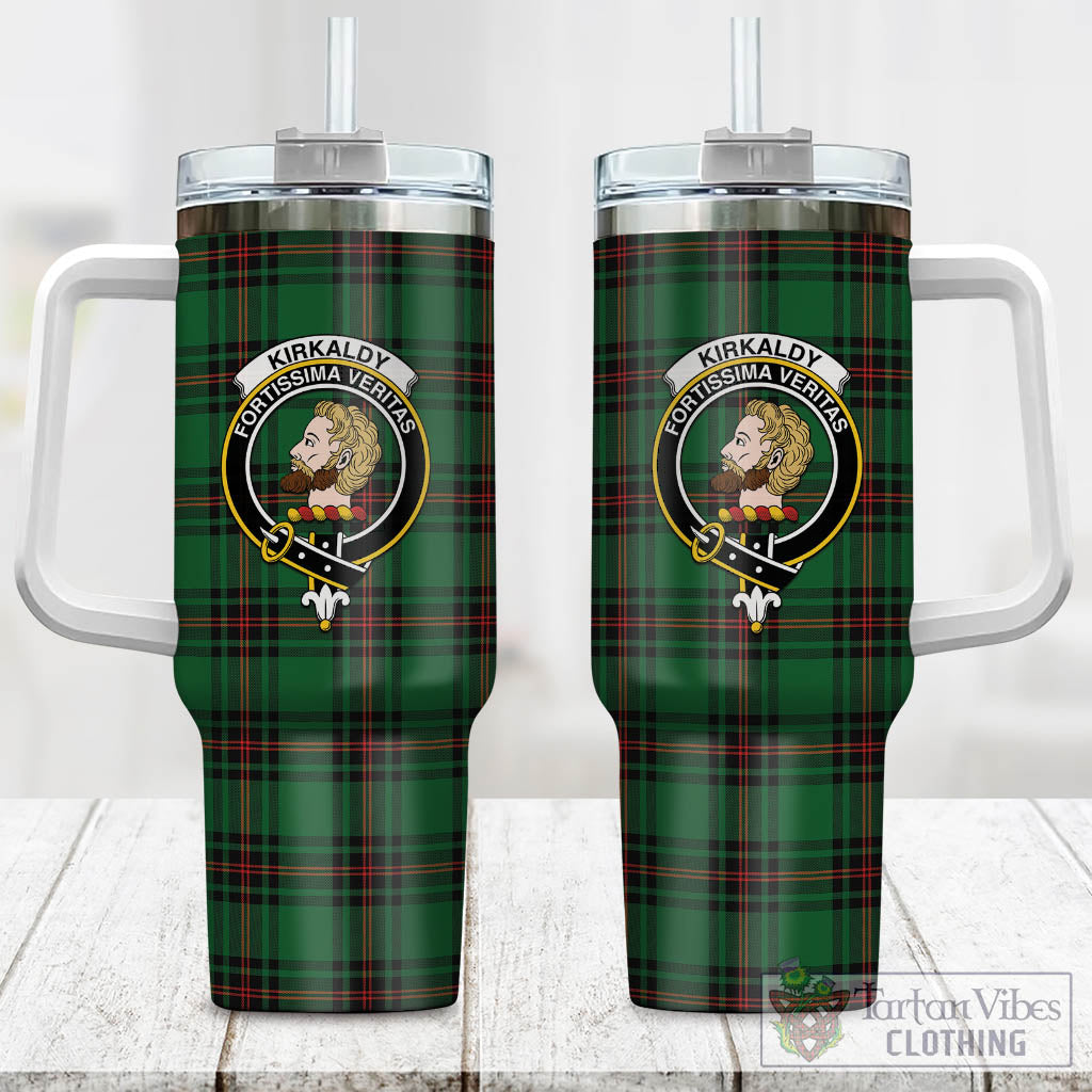 Tartan Vibes Clothing Kirkaldy Tartan and Family Crest Tumbler with Handle