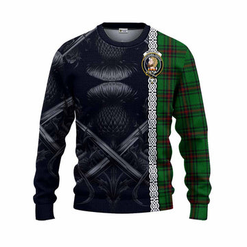 Kirkaldy Tartan Knitted Sweater with Family Crest Cross Sword Thistle Celtic Vibes