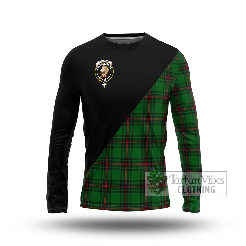 Kirkaldy Tartan Long Sleeve T-Shirt with Family Crest and Military Logo Style Unisex - Tartanvibesclothing Shop