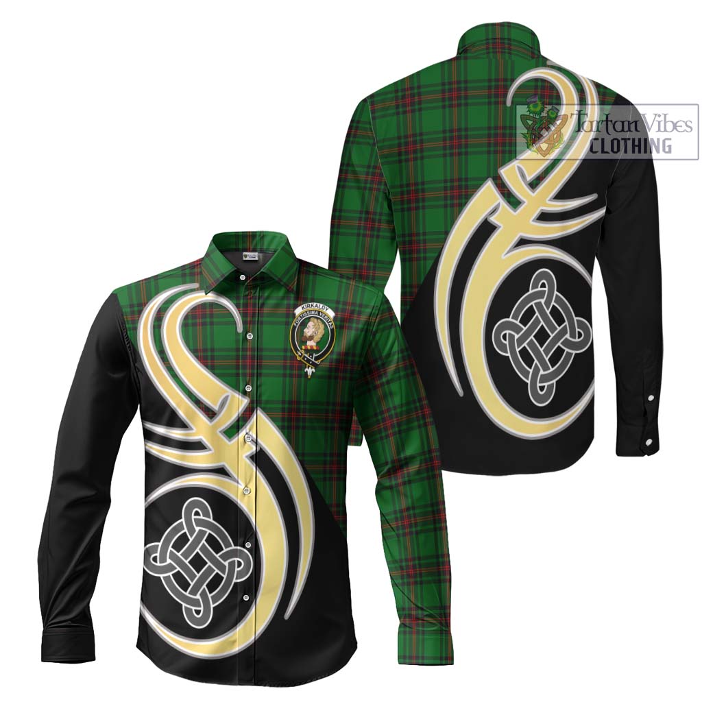 Kirkaldy Tartan Long Sleeve Button Shirt with Family Crest and Celtic Symbol Style Men's Shirt S - Tartan Vibes Clothing