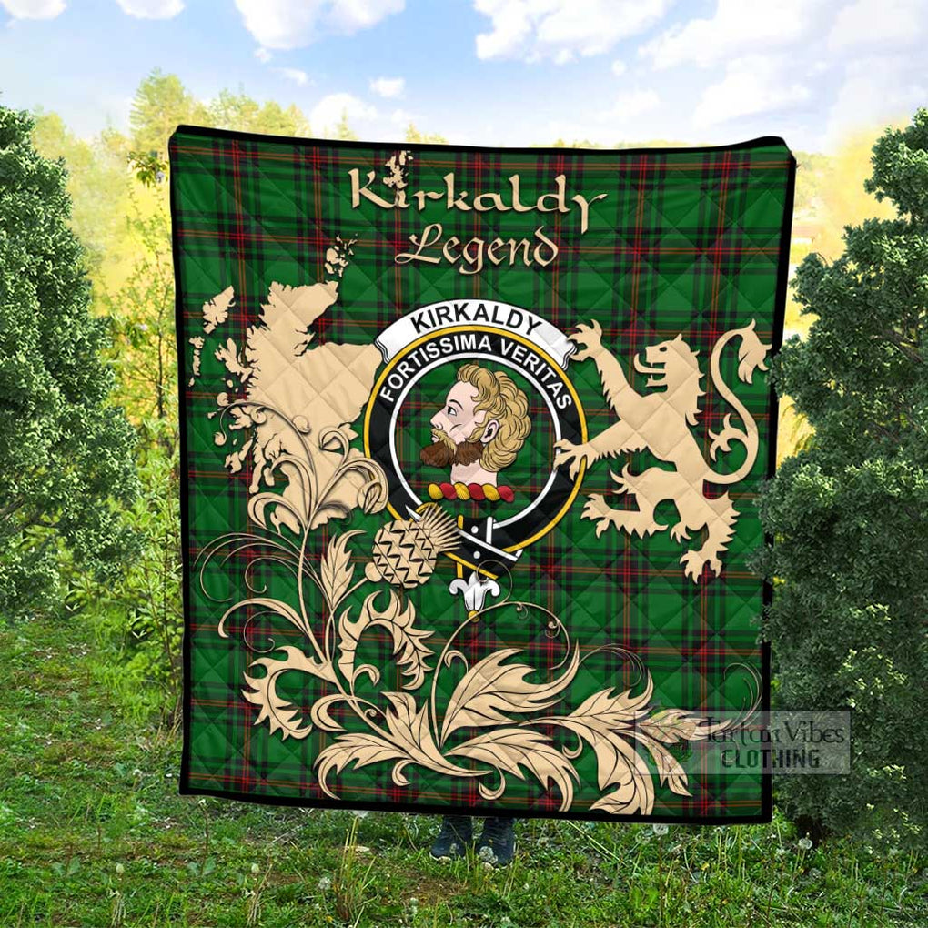 Tartan Vibes Clothing Kirkaldy Tartan Quilt with Family Crest and Scottish Symbol Style