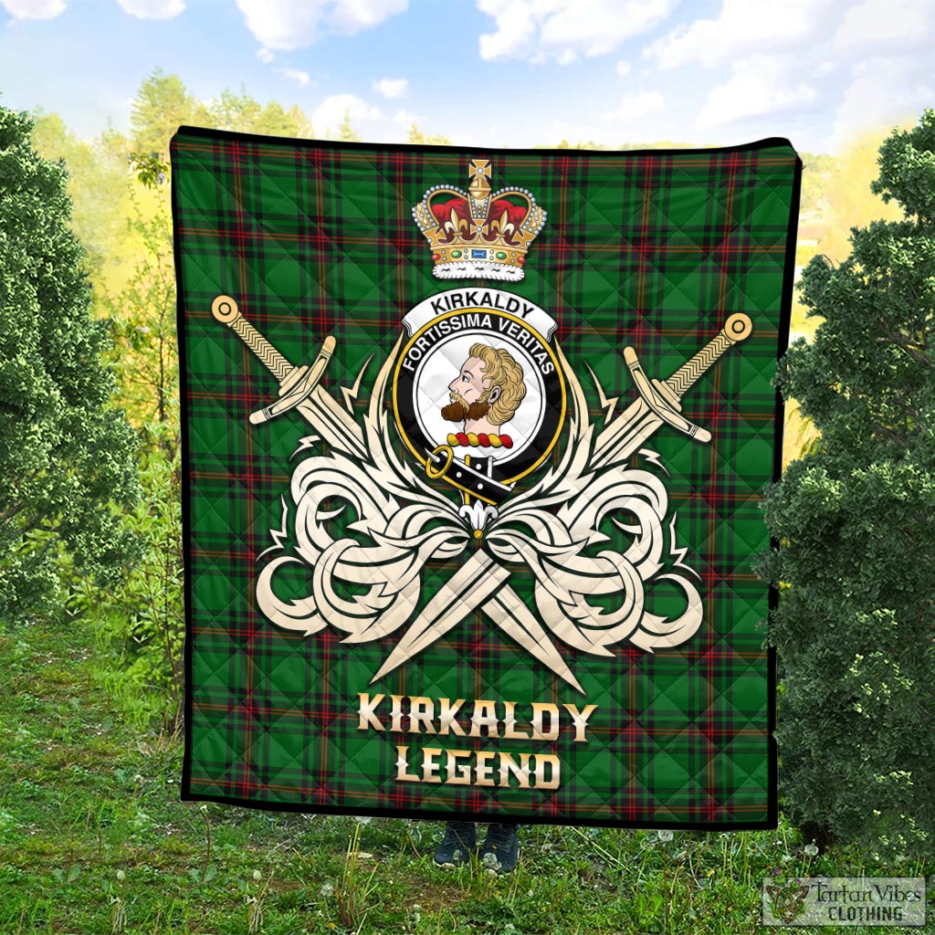 Tartan Vibes Clothing Kirkaldy Tartan Quilt with Clan Crest and the Golden Sword of Courageous Legacy