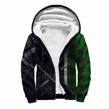 Kirkaldy Tartan Sherpa Hoodie with Family Crest Cross Sword Thistle Celtic Vibes