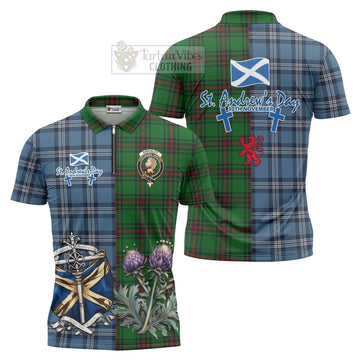 Kirkaldy Tartan Zipper Polo Shirt Happy St. Andrew's Day Half Tartan Style