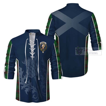 Kirkaldy Tartan Ghillie Kilt Shirt with Family Crest and Scottish Thistle Vibes Sport Style