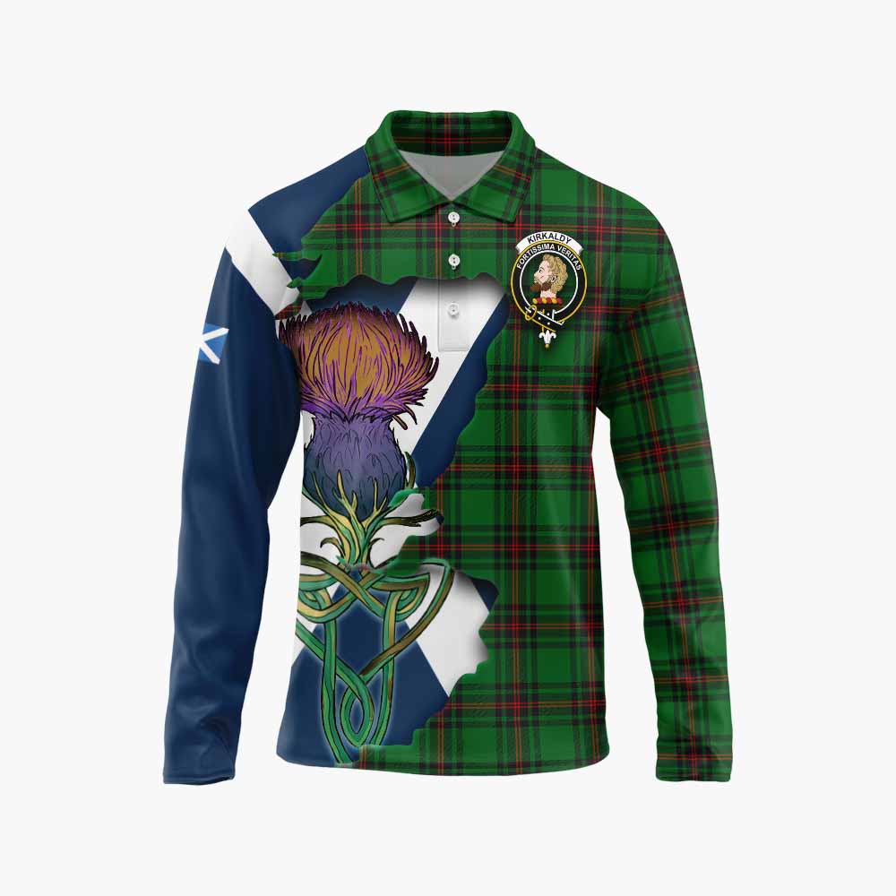 Kirkaldy Tartan Family Crest Long Sleeve Polo Shirt Scottish Thistle Celtic Inspired Unisex - Tartan Vibes Clothing