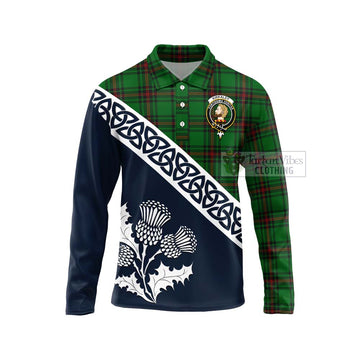 Kirkaldy Tartan Long Sleeve Polo Shirt Featuring Thistle and Scotland Map