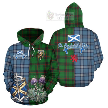 Kirkaldy Tartan Hoodie Happy St. Andrew's Day Half Tartan Style