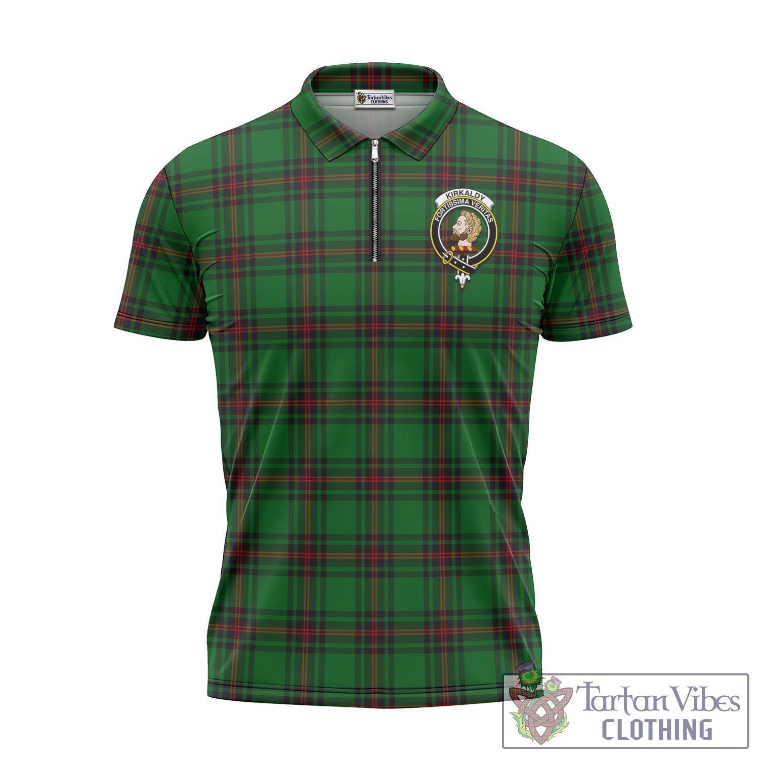 Tartan Vibes Clothing Kirkaldy Tartan Zipper Polo Shirt with Family Crest