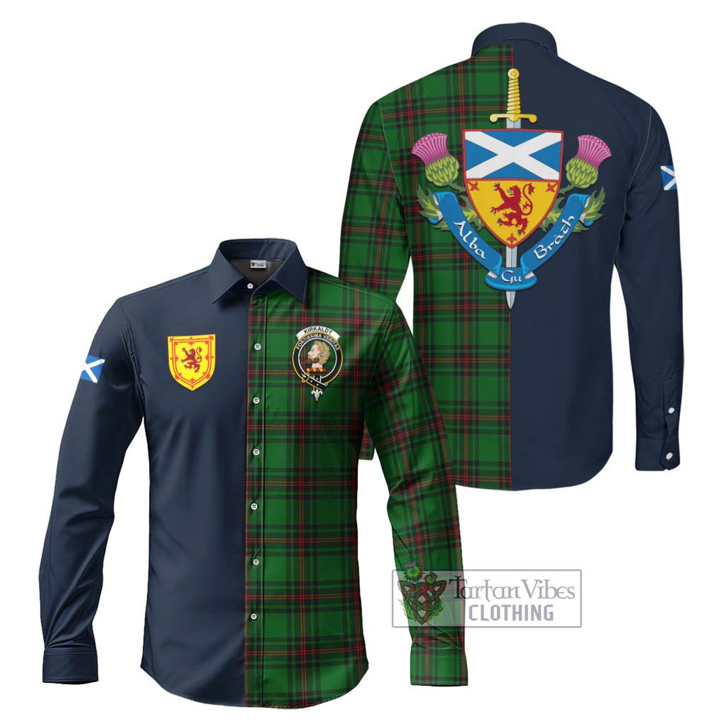 Tartan Vibes Clothing Kirkaldy Tartan Long Sleeve Button Shirt with Scottish Lion Royal Arm Half Style