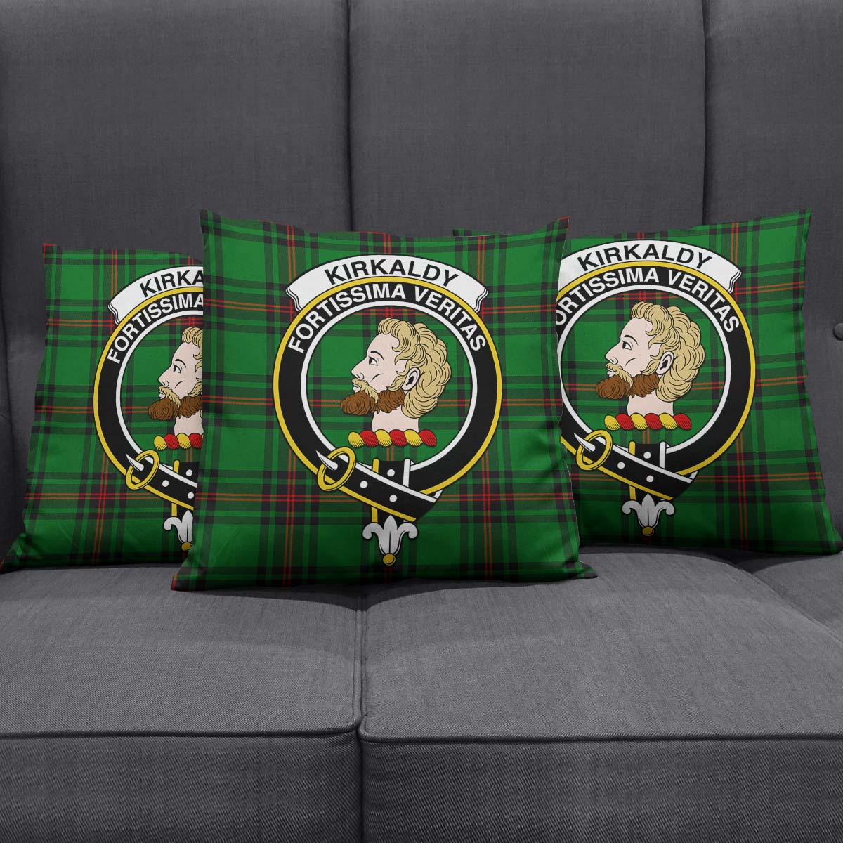 Kirkaldy Tartan Pillow Cover with Family Crest Square Pillow Cover - Tartanvibesclothing