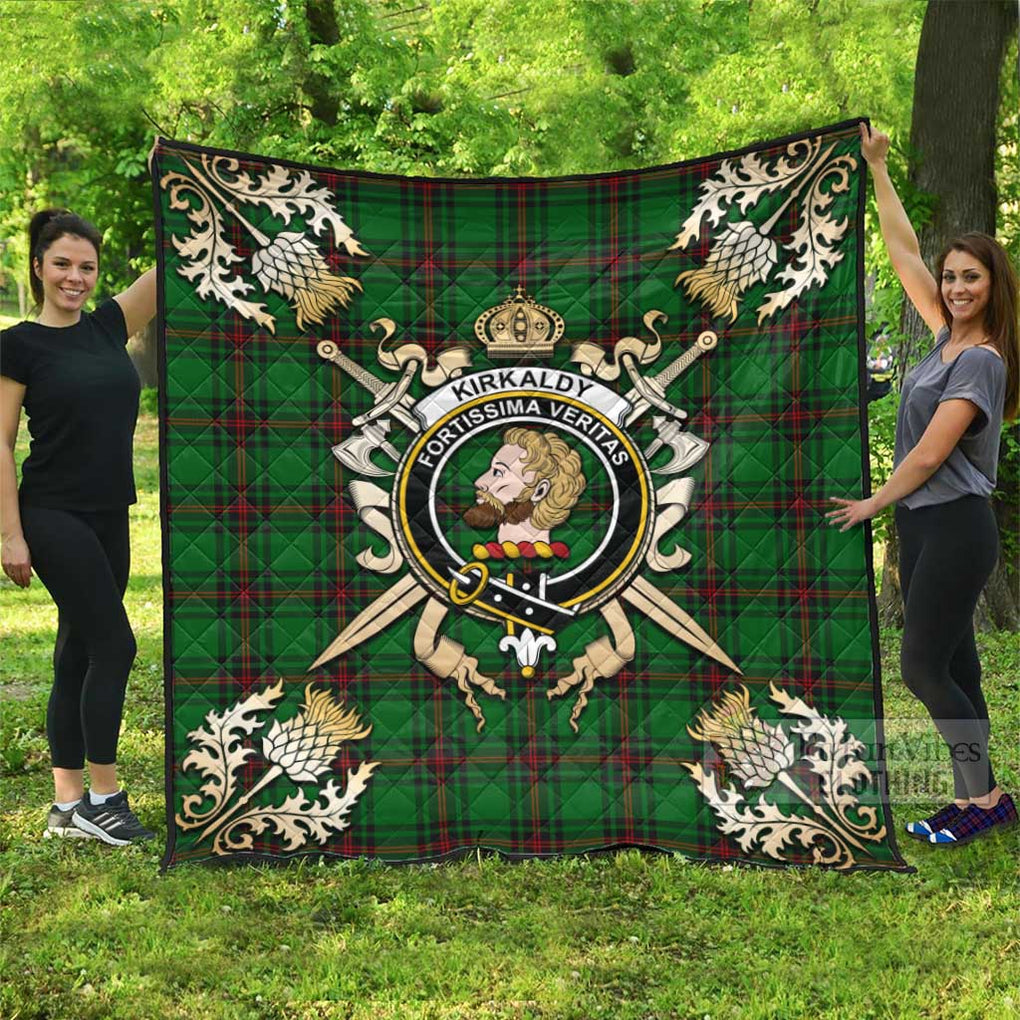 Tartan Vibes Clothing Kirkaldy Tartan Quilt with Family Crest and Scottish Golden Courage Shield