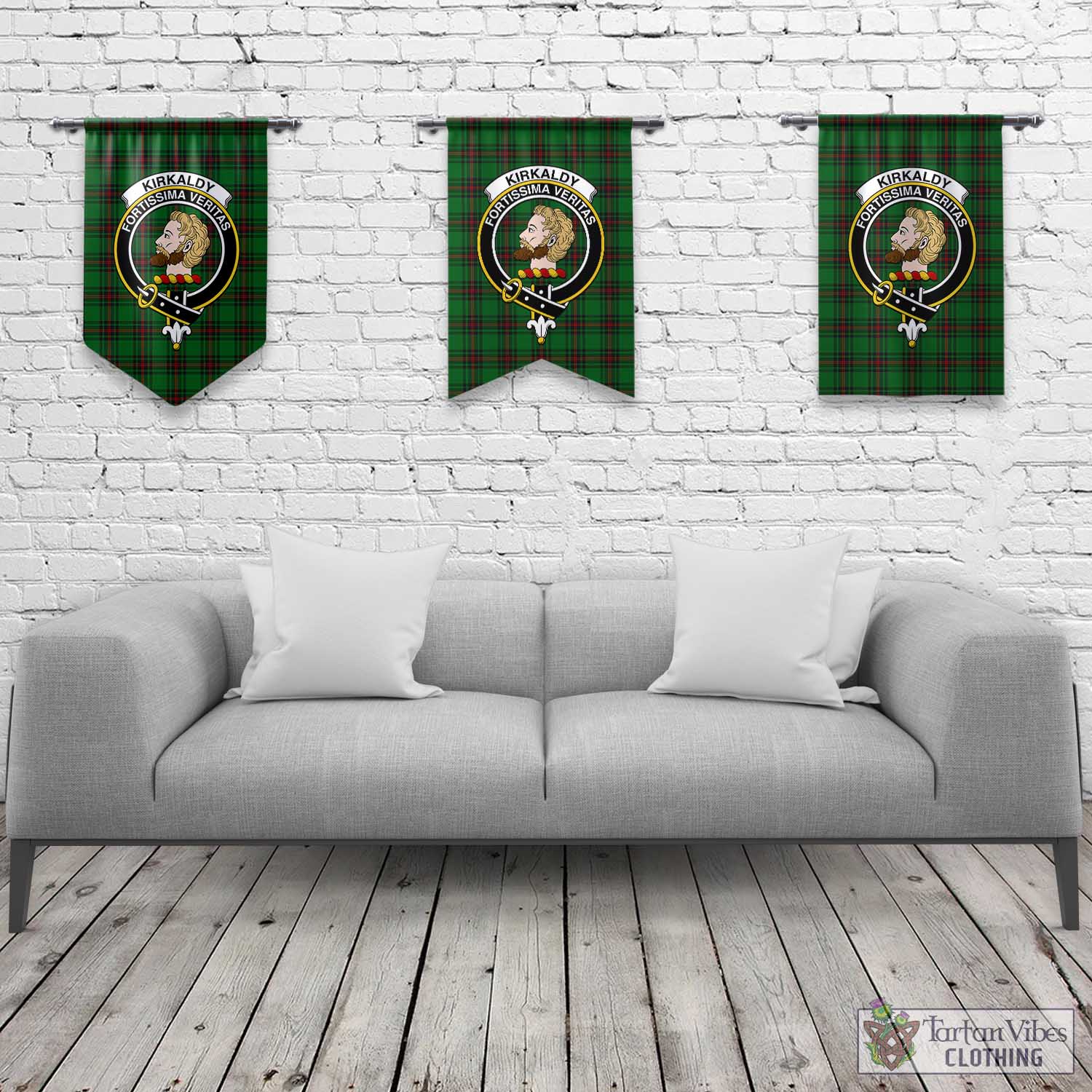 Tartan Vibes Clothing Kirkaldy Tartan Gonfalon, Tartan Banner with Family Crest