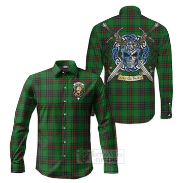 Kirkaldy Tartan Long Sleeve Button Shirt with Family Crest Celtic Skull Style