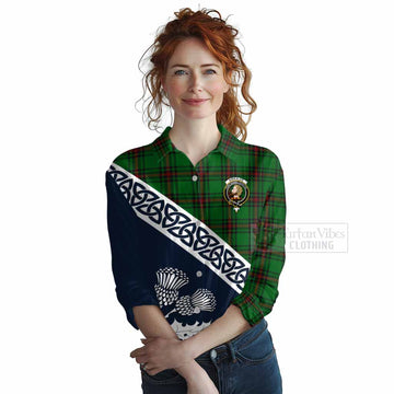 Kirkaldy Tartan Women's Casual Shirt Featuring Thistle and Scotland Map