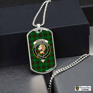 Kirkaldy Tartan Dog Tag Necklace with Family Crest