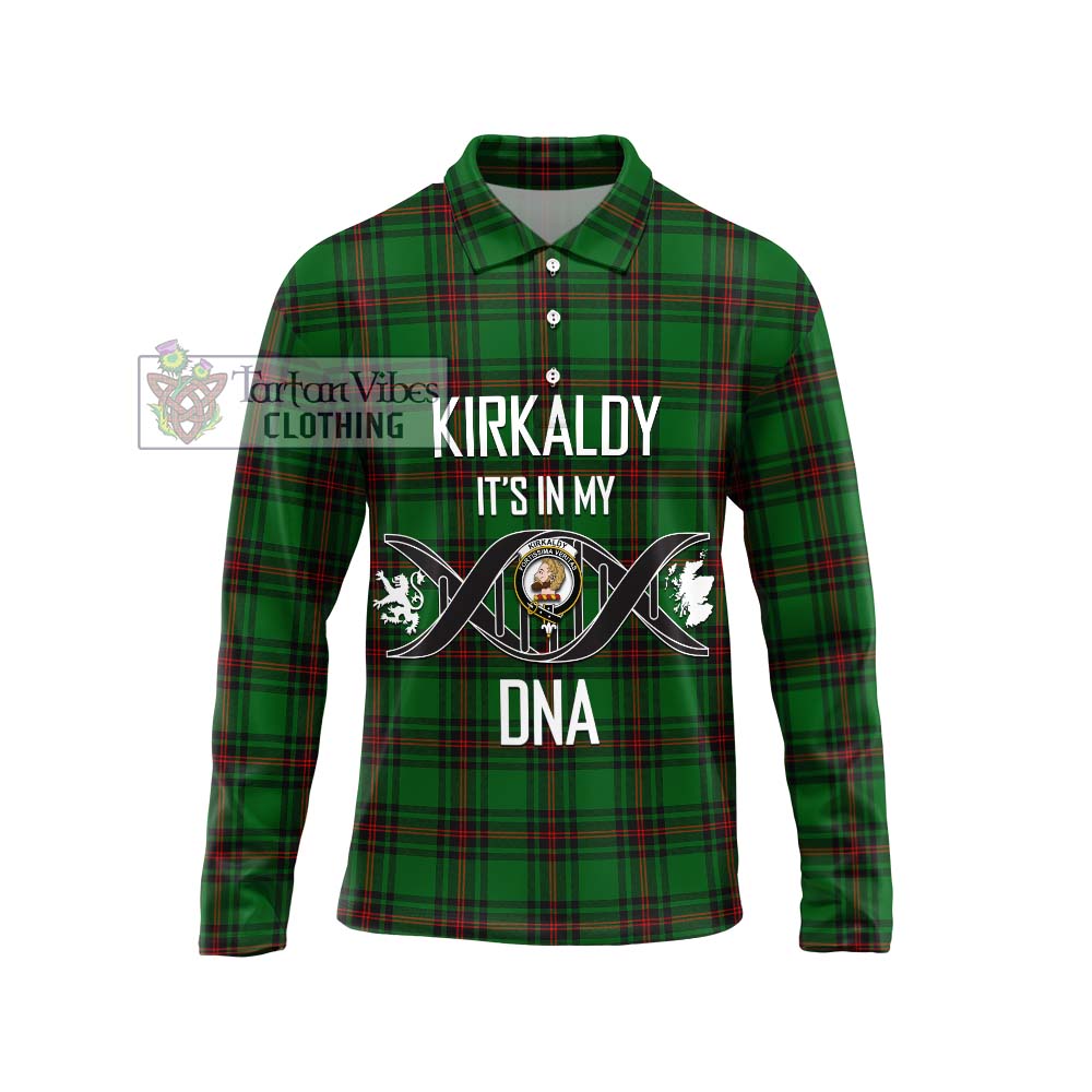 Kirkaldy Tartan Long Sleeve Polo Shirt with Family Crest DNA In Me Style Unisex - Tartanvibesclothing Shop