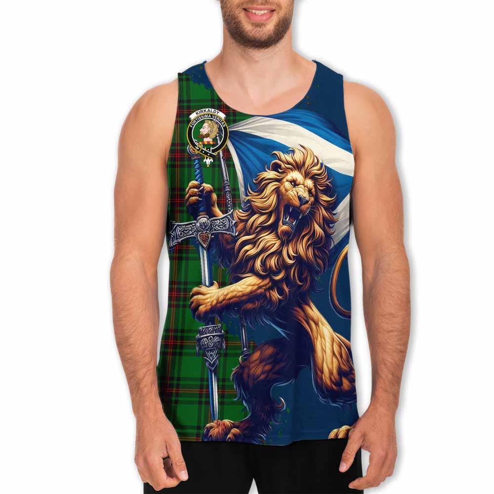 Tartan Vibes Clothing Kirkaldy Tartan Family Crest Men's Tank Top with Scottish Majestic Lion