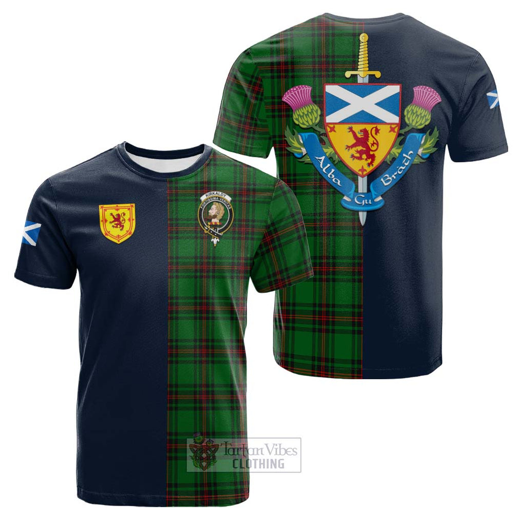 Tartan Vibes Clothing Kirkaldy Tartan Cotton T-shirt with Scottish Lion Royal Arm Half Style