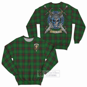 Kirkaldy Tartan Sweatshirt with Family Crest Celtic Skull Style