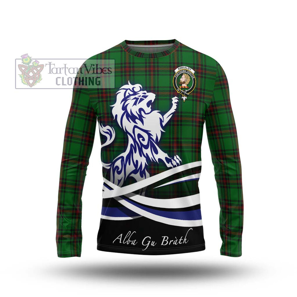 Kirkaldy Tartan Long Sleeve T-Shirt with Alba Gu Brath Regal Lion Emblem Unisex - Tartanvibesclothing Shop