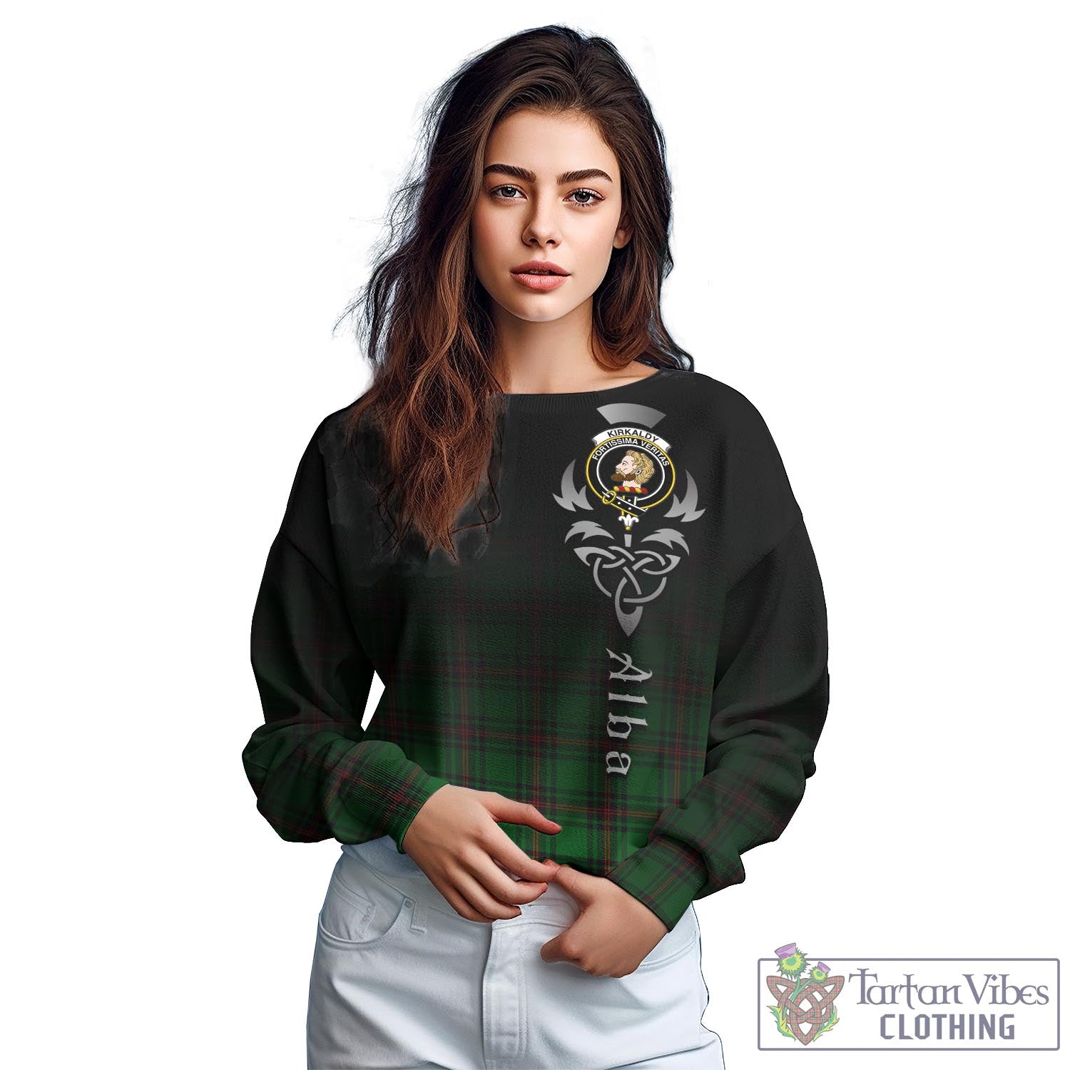 Tartan Vibes Clothing Kirkaldy Tartan Sweatshirt Featuring Alba Gu Brath Family Crest Celtic Inspired