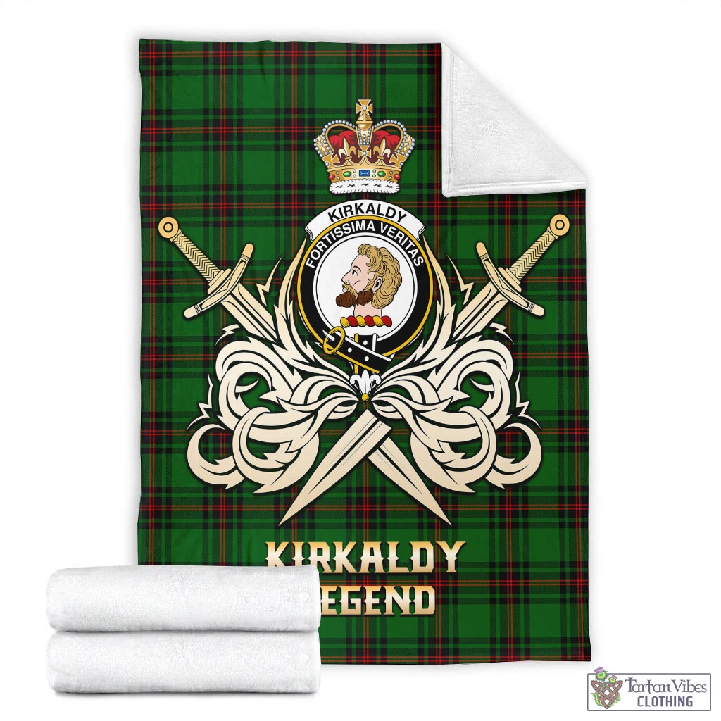 Tartan Vibes Clothing Kirkaldy Tartan Blanket with Clan Crest and the Golden Sword of Courageous Legacy