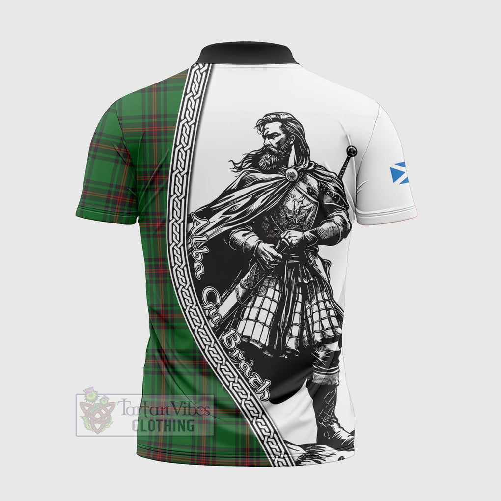 Tartan Vibes Clothing Kirkaldy Tartan Clan Crest Zipper Polo Shirt with Highlander Warrior Celtic Style