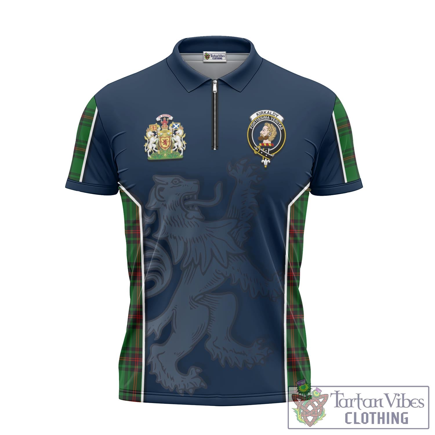 Tartan Vibes Clothing Kirkaldy Tartan Zipper Polo Shirt with Family Crest and Lion Rampant Vibes Sport Style