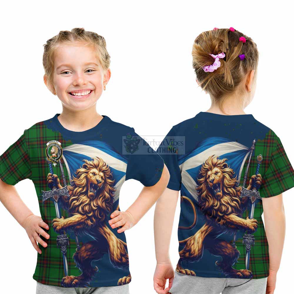 Tartan Vibes Clothing Kirkaldy Tartan Family Crest Kid T-Shirt with Scottish Majestic Lion