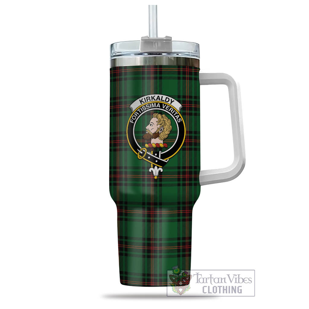 Tartan Vibes Clothing Kirkaldy Tartan and Family Crest Tumbler with Handle