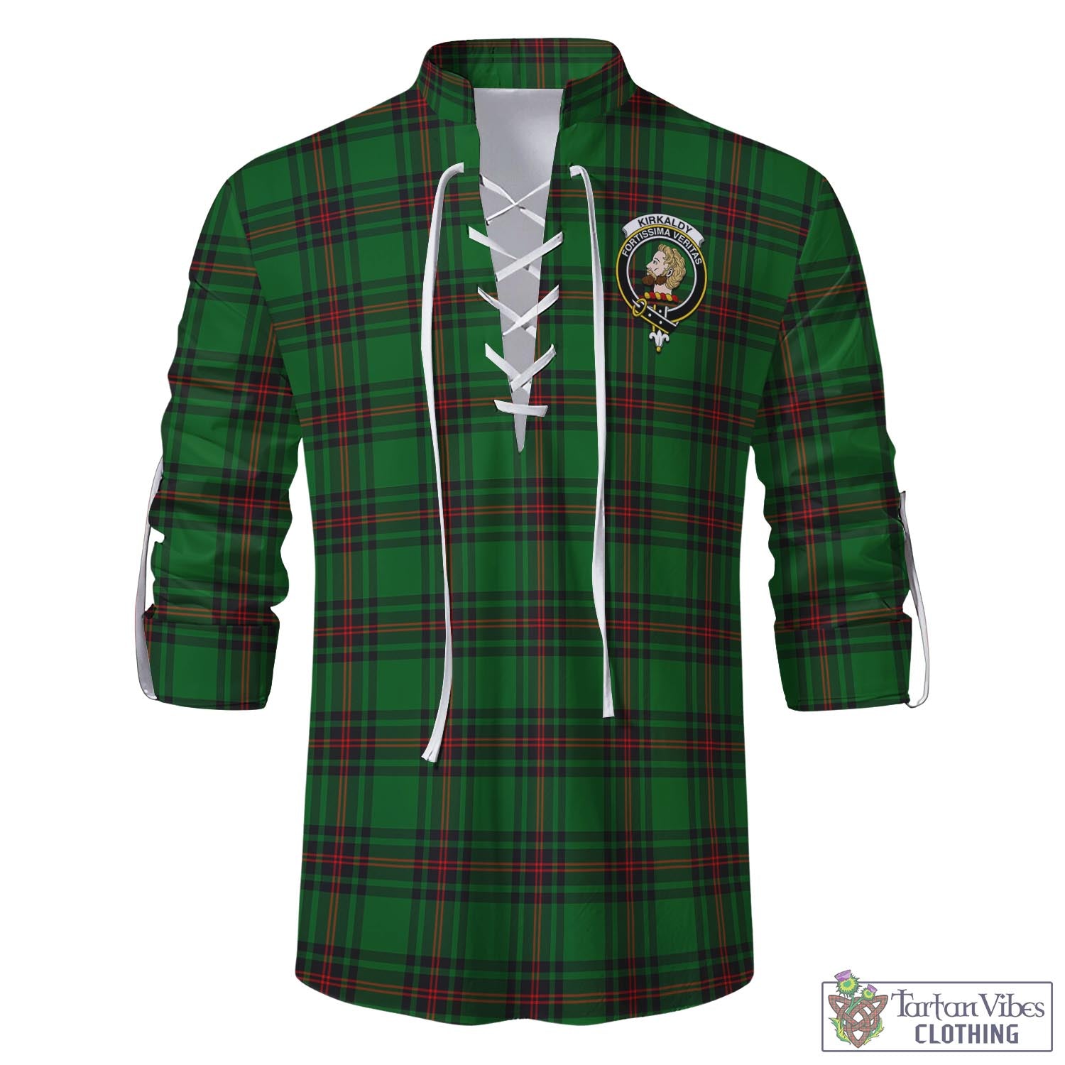 Tartan Vibes Clothing Kirkaldy Tartan Men's Scottish Traditional Jacobite Ghillie Kilt Shirt with Family Crest