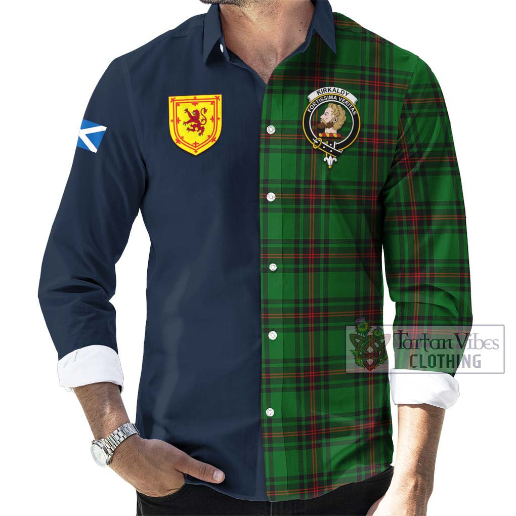 Tartan Vibes Clothing Kirkaldy Tartan Long Sleeve Button Shirt with Scottish Lion Royal Arm Half Style