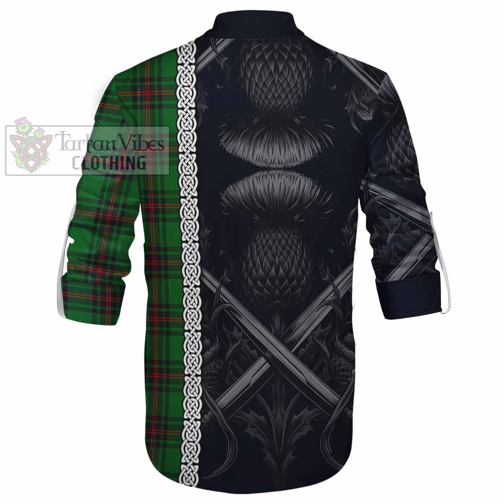 Tartan Vibes Clothing Kirkaldy Tartan Ghillie Kilt Shirt with Family Crest Cross Sword Thistle Celtic Vibes