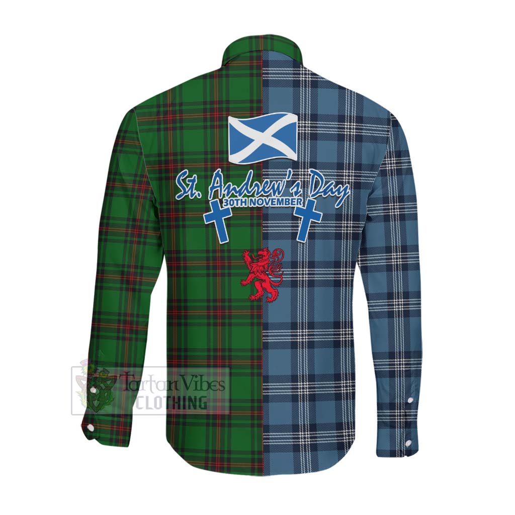 Tartan Vibes Clothing Kirkaldy Tartan Long Sleeve Button Shirt Happy St. Andrew's Day Half Tartan Style