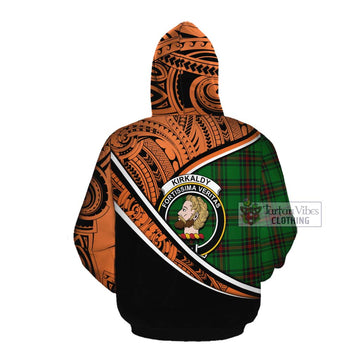 Kirkaldy Crest Tartan Cotton Hoodie with Polynesian Vibes Style - Orange Version