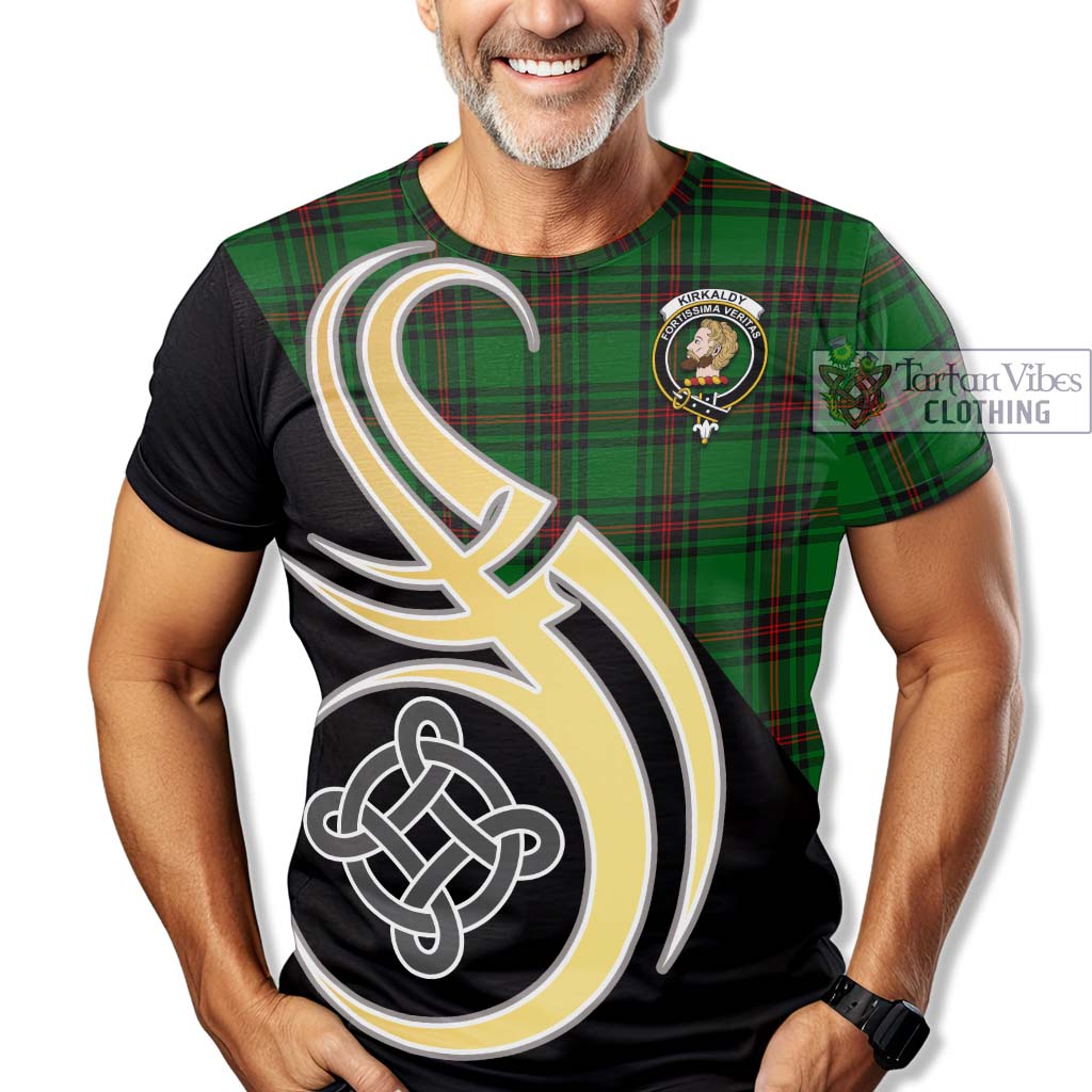 Tartan Vibes Clothing Kirkaldy Tartan T-Shirt with Family Crest and Celtic Symbol Style