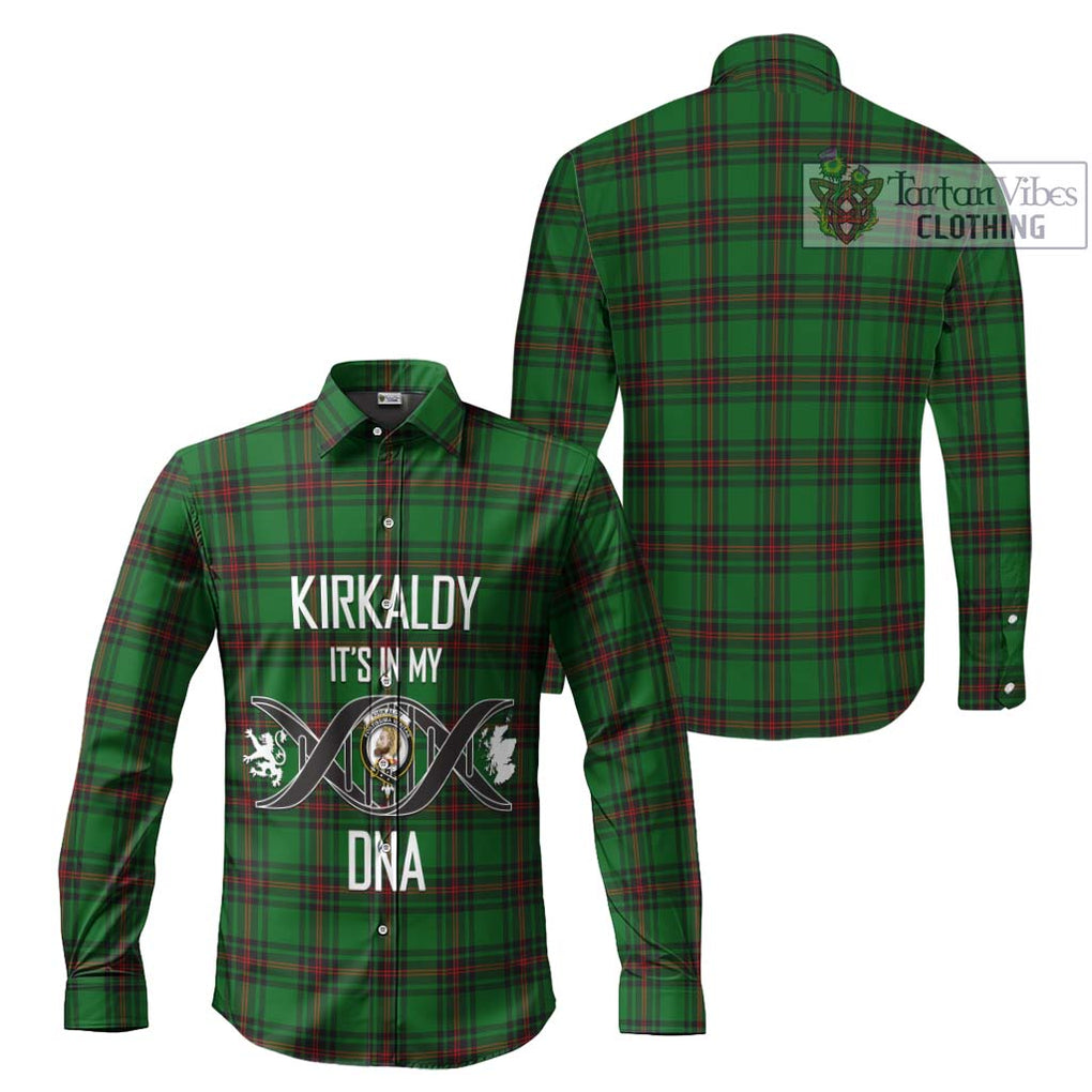 Kirkaldy Tartan Long Sleeve Button Shirt with Family Crest DNA In Me Style Men's Shirt - Tartanvibesclothing Shop