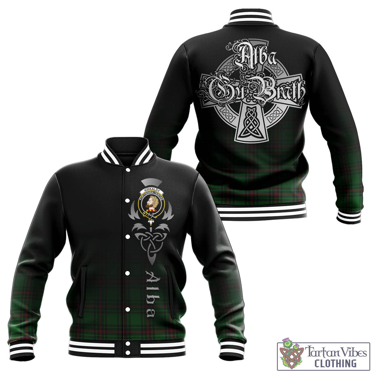 Kirkaldy Tartan Baseball Jacket Featuring Alba Gu Brath Family Crest Celtic Inspired - Tartan Vibes Clothing
