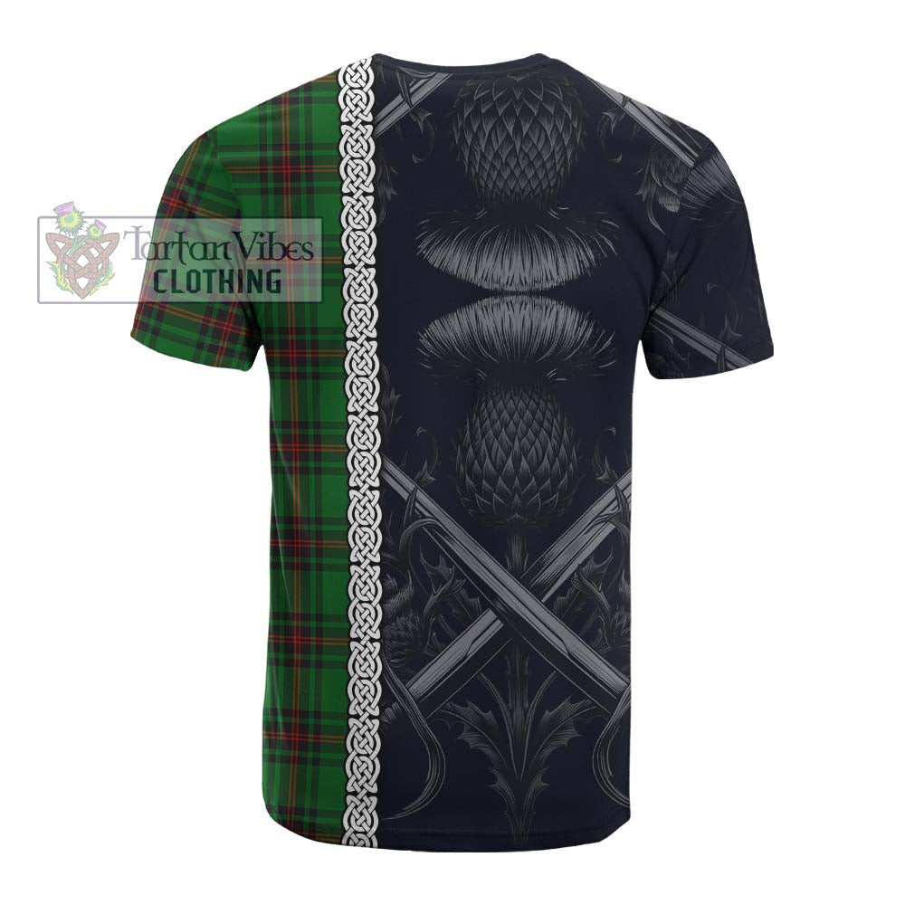 Tartan Vibes Clothing Kirkaldy Tartan Cotton T-shirt with Family Crest Cross Sword Thistle Celtic Vibes