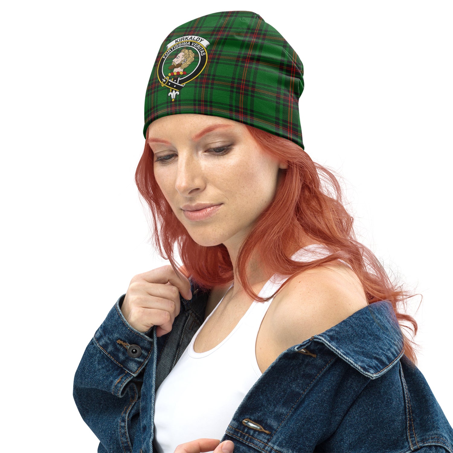 Kirkaldy Tartan Beanies Hat with Family Crest - Tartan Vibes Clothing