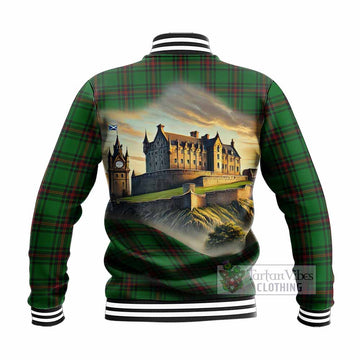 Kirkaldy Tartan Family Crest Baseball Jacket with Scottish Ancient Castle Style - Tartan Vibes Clothing