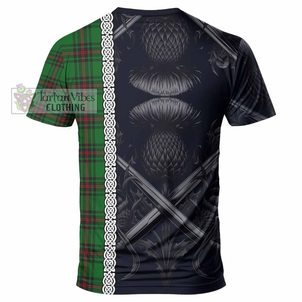 Tartan Vibes Clothing Kirkaldy Tartan T-Shirt with Family Crest Cross Sword Thistle Celtic Vibes