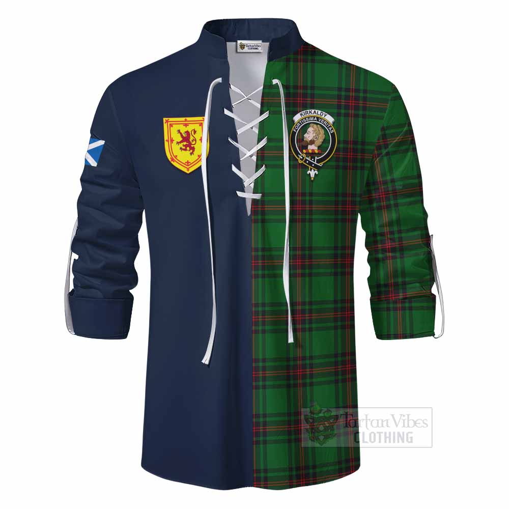 Kirkaldy Tartan Ghillie Kilt Shirt Alba with Scottish Lion Royal Arm Half Style